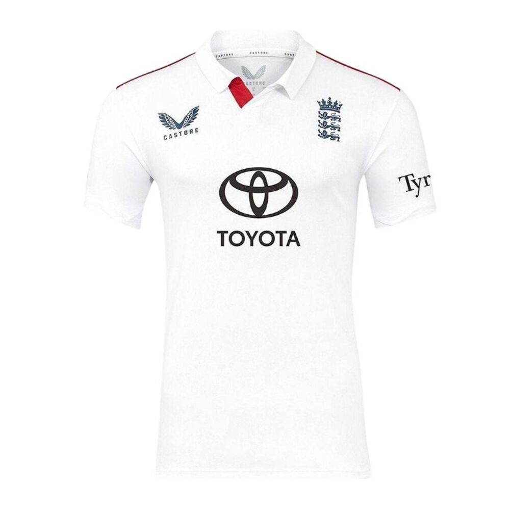 Castore Mens England Cricket Test 26 27 Logos Cricket Shirt / White